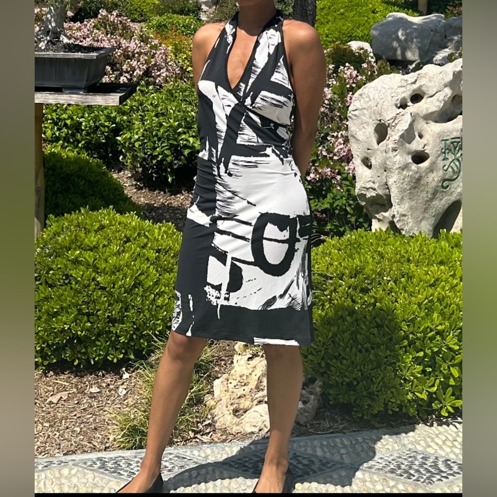Vintage Graphic Print Halter Dress